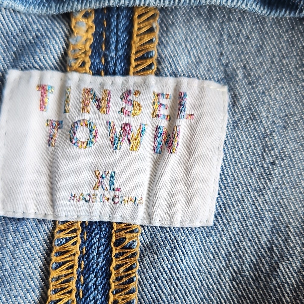 Tinsel Town Blue Denim Strappy Overall Mini Dress Pockets Sleeveless XL - Picture 4 of 4